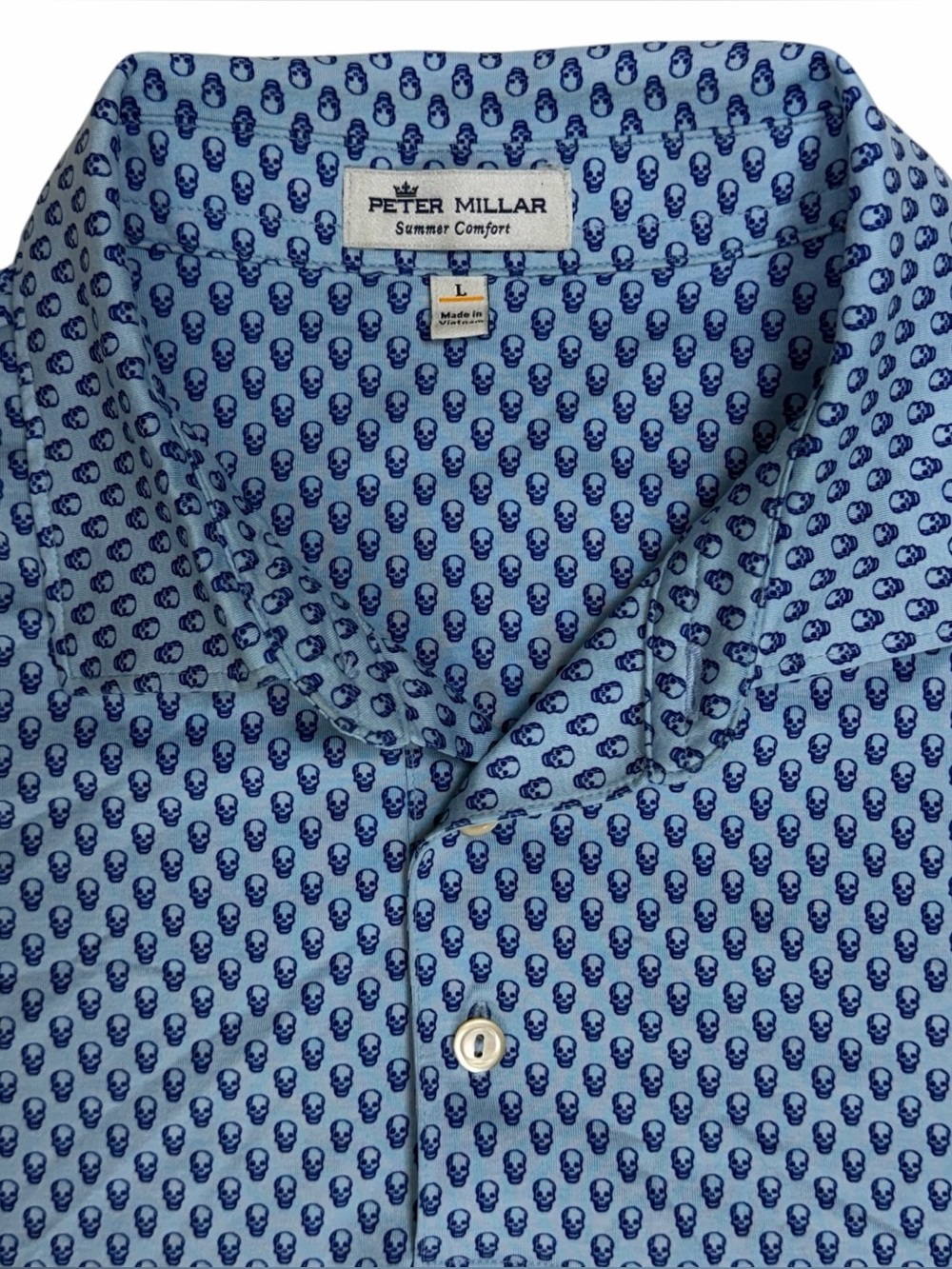 Peter Millar Summer Comfort Polo Shirt Mens Large Hudson Skull Geometric AOP - Picture 5 of 9